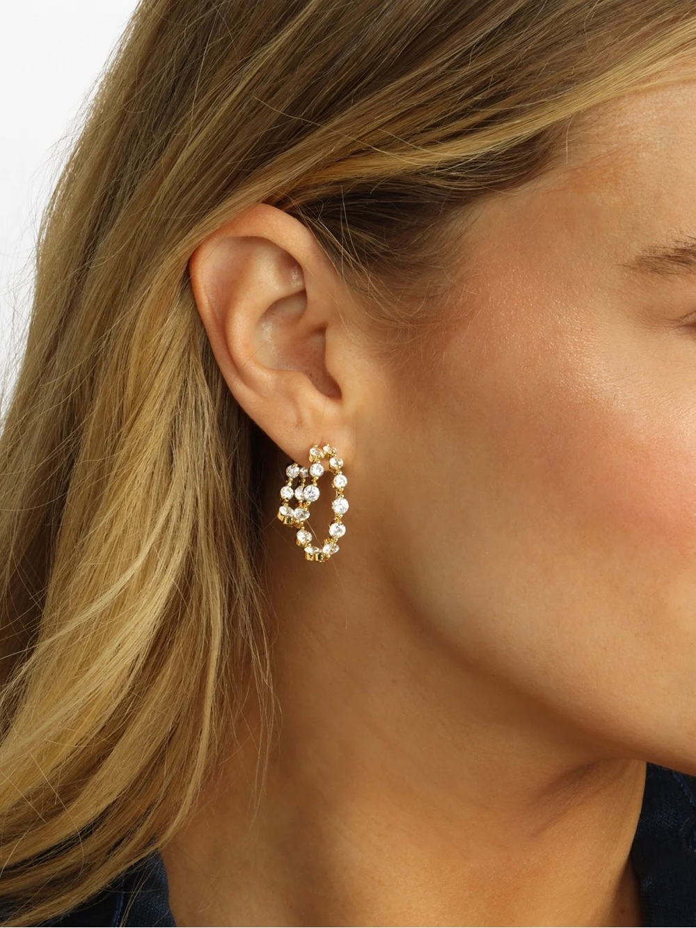 Melinda Maria Gold Hoop Earrings with Simulated Diamonds